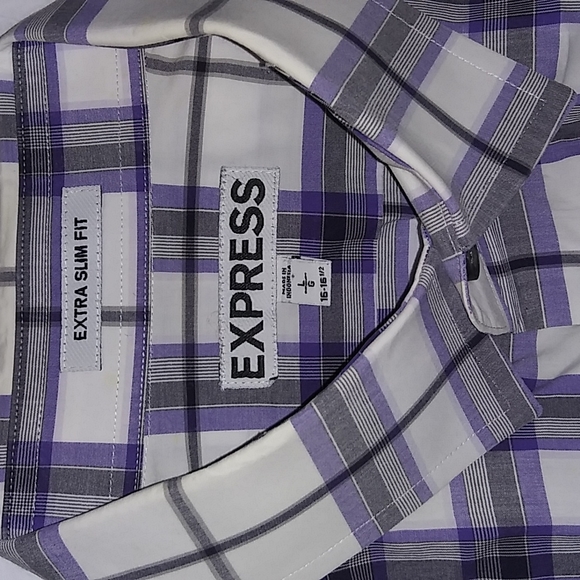 Express Extra Slim Fit checkered purple, white, gray, black dress shirt - Picture 4 of 7
